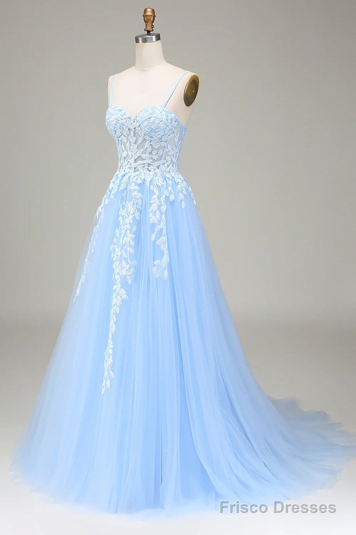 Light Blue Tulle A-Line Prom Dress Party Dress With Lace, Light Blue Prom Dress Secondary image