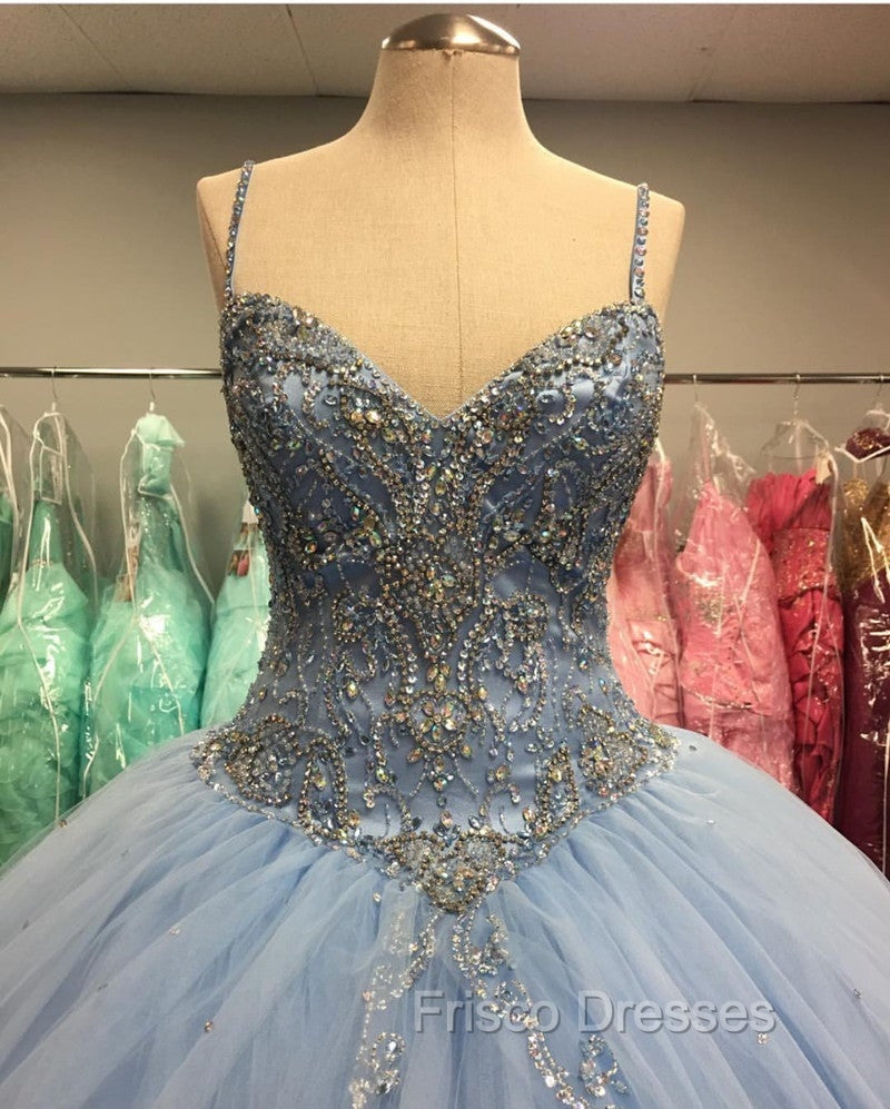 Light Blue Tulle Ball Gowns Quinceanera Dress With Beaded Secondary image
