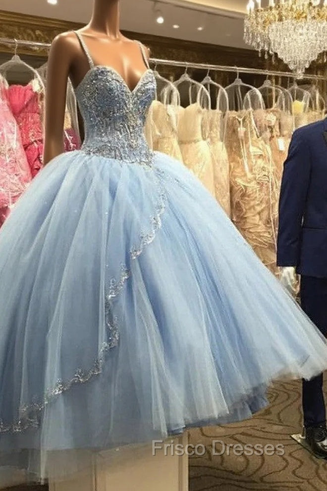 Light Blue Tulle Ball Gowns Quinceanera Dress With Beaded Main image