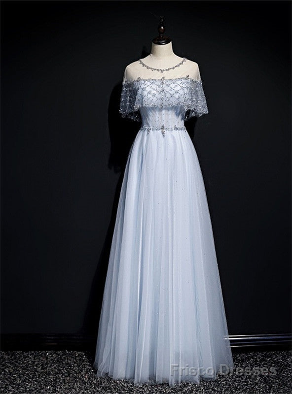 Light Blue Tulle Beading Sequins Lotus Leaf Sleeve Prom Dress Main image