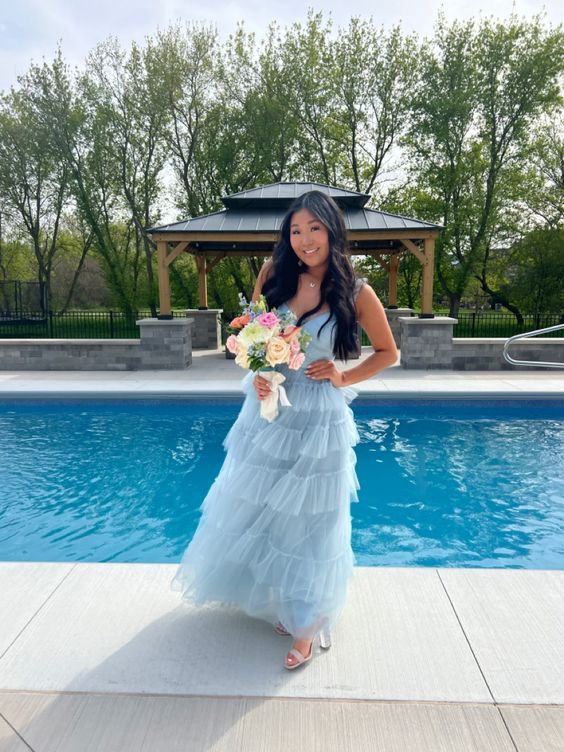 Light Blue Tulle Layered Long Prom Dress Elegant Evening Dress Secondary image