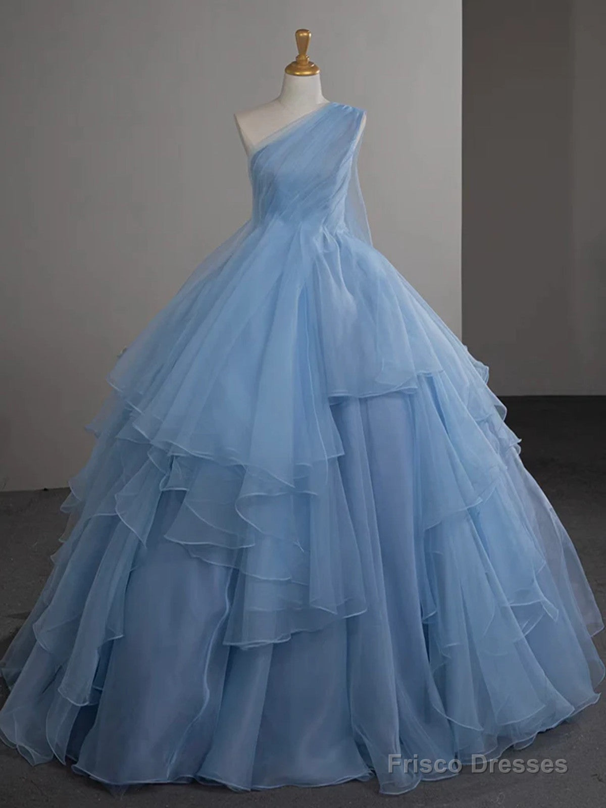 Light Blue Tulle One Shoulder Ball Gown Formal Dress, Light Blue Party Dress Main image