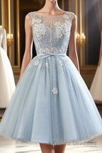 Light blue tulle short Formal Prom Dresses, blue homecoming Dresses