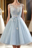 Light blue tulle short Formal Prom Dresses, blue homecoming Dresses