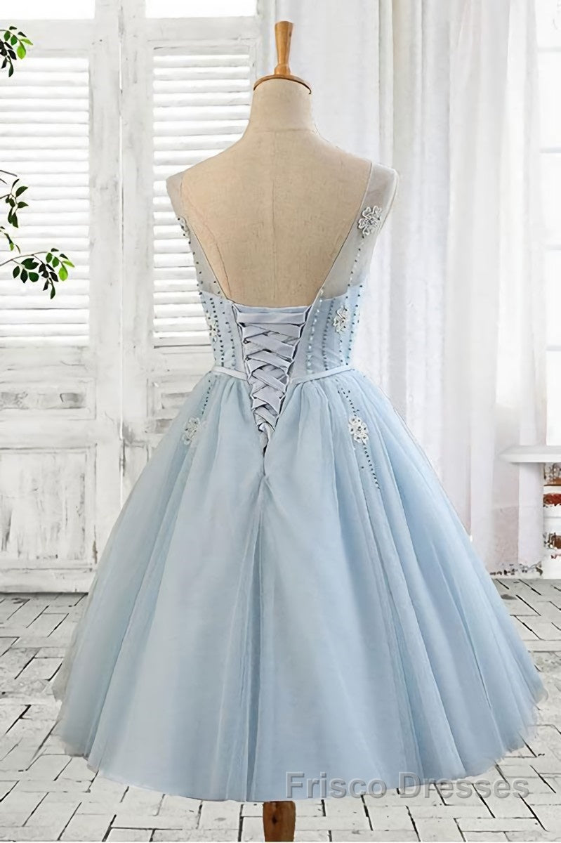 Light blue tulle short Formal Prom Dresses, blue homecoming Dresses