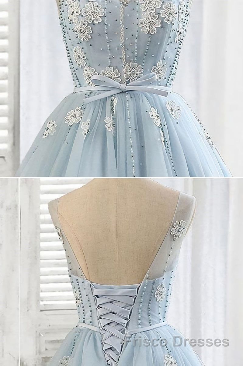 Light blue tulle short Formal Prom Dresses, blue homecoming Dresses