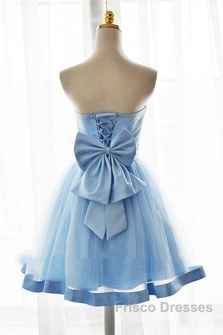 Light Blue Tulle Sweetheart With Bow Cute Party Dress, Blue Short Homecoming Dress Secondary image