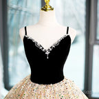 Light Champagne Beaded V-Neckline Party Dress, Cute Straps Long Formal Prom Dress
