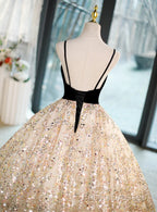 Light Champagne Beaded V-Neckline Party Dress, Cute Straps Long Formal Prom Dress