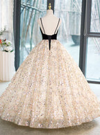 Light Champagne Beaded V-Neckline Party Dress, Cute Straps Long Formal Prom Dress