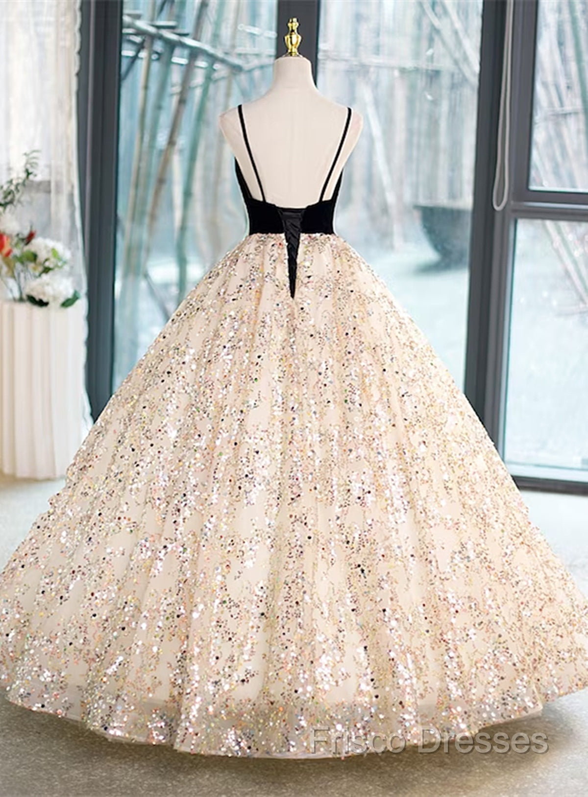 Light Champagne Beaded V-Neckline Party Dress, Cute Straps Long Formal Prom Dress