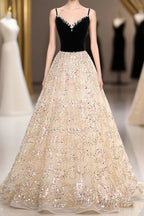 Light Champagne Beaded V-Neckline Party Dress, Cute Straps Long Formal Prom Dress