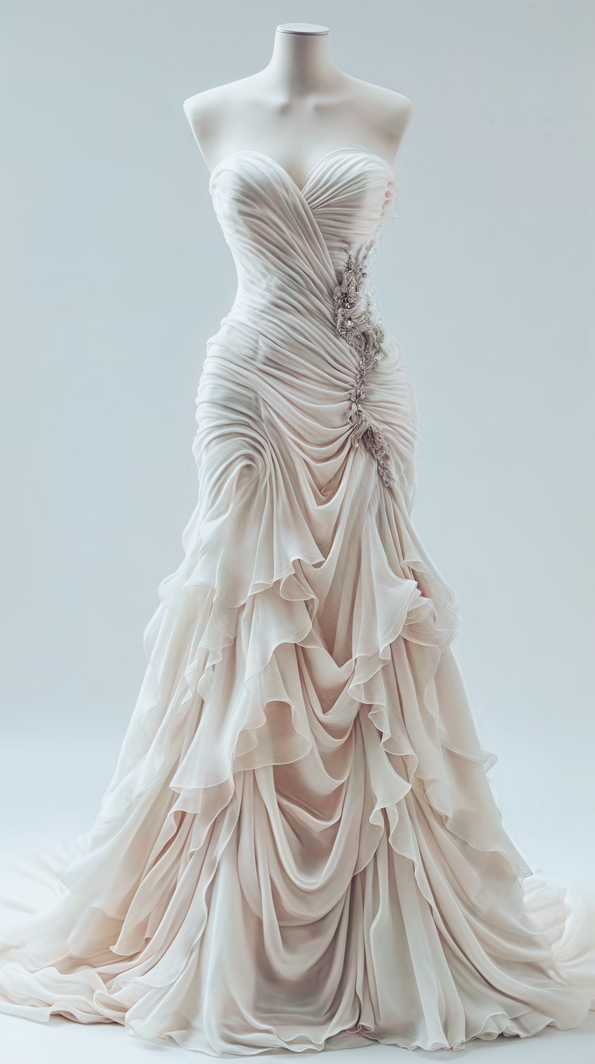 Light Champagne Chiffon Ruffle Prom Dresses With Applique Beads, Main image