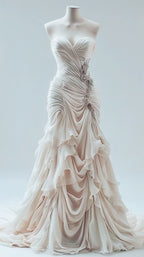Light Champagne Chiffon Ruffle Prom Dresses With Applique Beads,