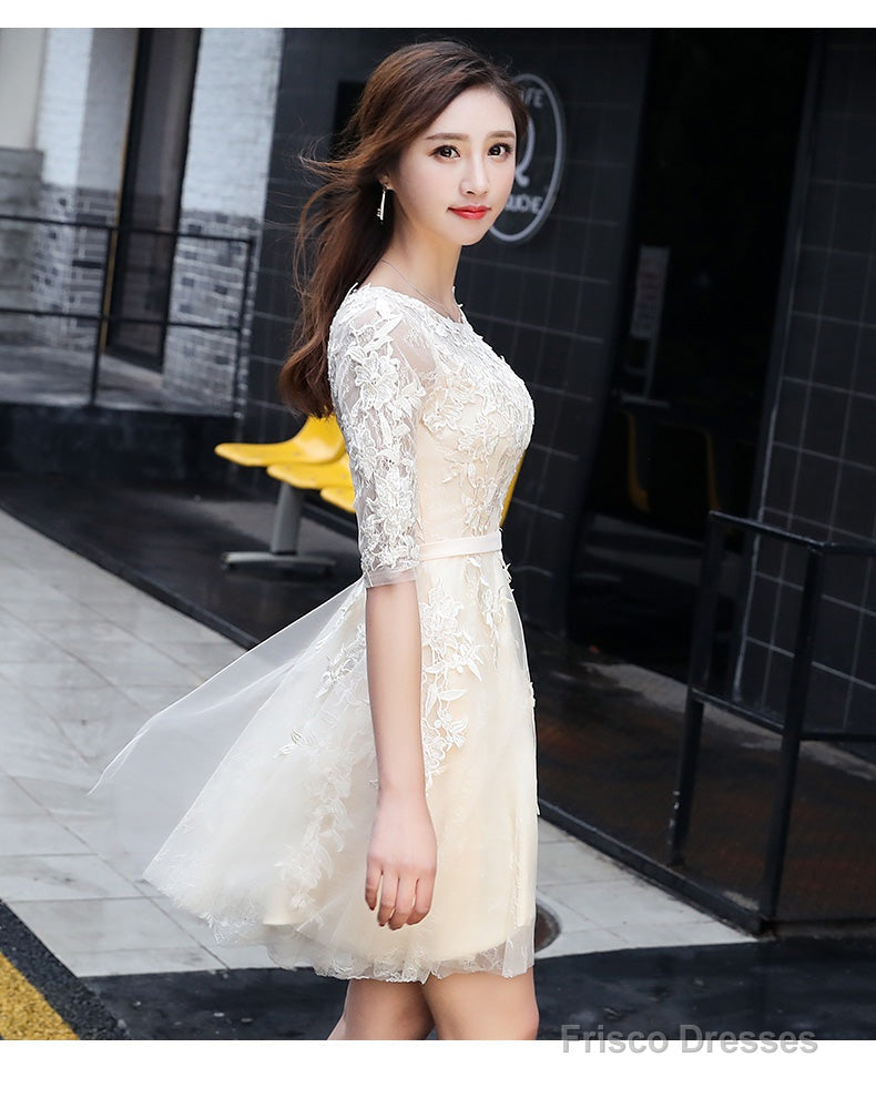 Light Champagne Cute Lace Short Party Dress, Lovely Lace Tulle Prom Dress Homecoming Dress Secondary image