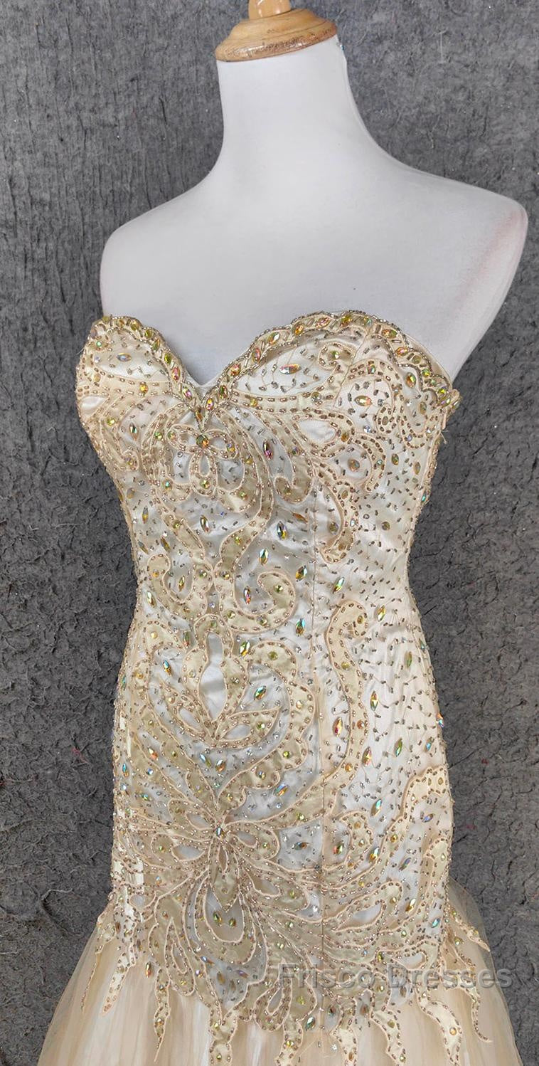 Light Champagne Mermaid Sweetheart Neck Beaded Tulle Long Ball Dress Vintage Evening Dress Secondary image