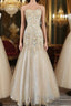 Light Champagne Mermaid Sweetheart Neck Beaded Tulle Long Ball Dress Vintage Evening Dress