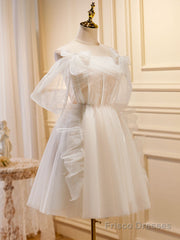 Light Champagne Puffy Short Prom Dress, Puffy Homecoming Dress