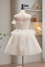 Light Champagne Short Tulle Formal Prom Dress, Short Light Champagne Formal Graduation Dress