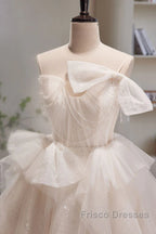 Light Champagne Short Tulle Formal Prom Dress, Short Light Champagne Formal Graduation Dress