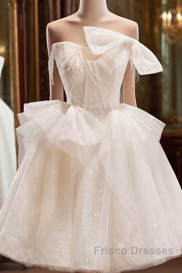 Light Champagne Short Tulle Formal Prom Dress, Short Light Champagne Formal Graduation Dress Main image