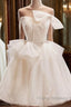 Light Champagne Short Tulle Formal Prom Dress, Short Light Champagne Formal Graduation Dress