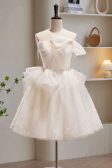 Light Champagne Short Tulle Prom Dresses, Short Light Champagne Formal Graduation Dresses