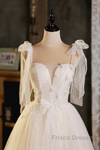 Light Champagne Spaghetti Strap Short Formal Prom Dress, Cute A-Line Tulle Evening Party Dress