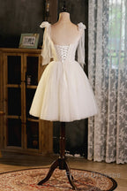 Light Champagne Spaghetti Strap Short Formal Prom Dress, Cute A-Line Tulle Evening Party Dress