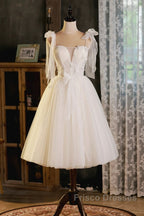 Light Champagne Spaghetti Strap Short Formal Prom Dress, Cute A-Line Tulle Evening Party Dress