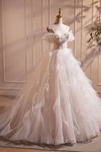 Light Champagne Spaghetti Strap Tulle Long Formal Prom Dress, Beautiful A-Line Formal Dress