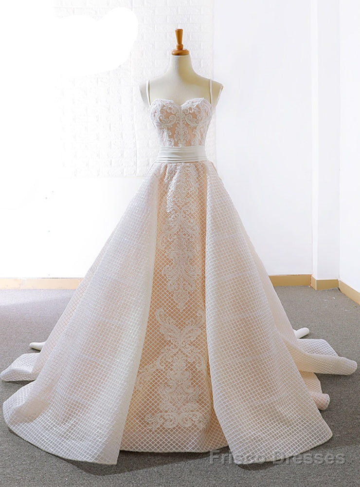 Light Champagne Spaghetti Straps Mesh Yarn Appliques Wedding Dress Main image
