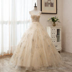 Light Champagne Tulle Ball Gown Straps Sweet 16 Gown, Ball Gown Long Formal Dress