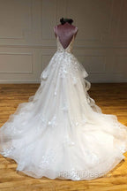 Light Champagne Tulle Lace Long Formal Prom Dress Lace Long Wedding Dress