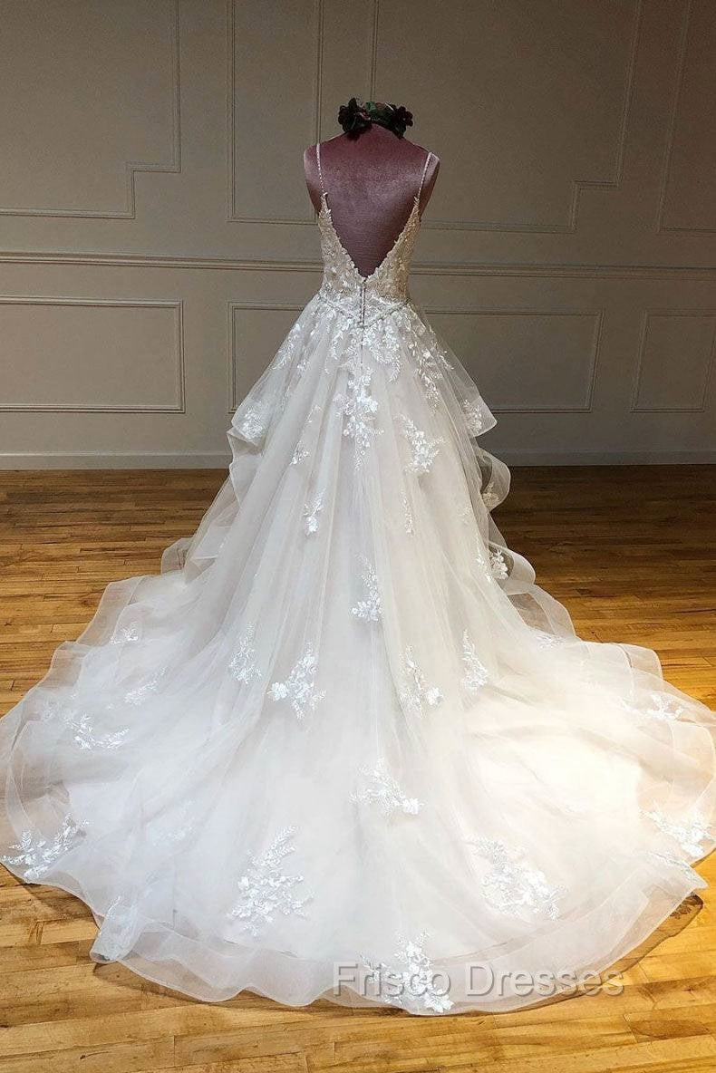 Light Champagne Tulle Lace Long Formal Prom Dress Lace Long Wedding Dress