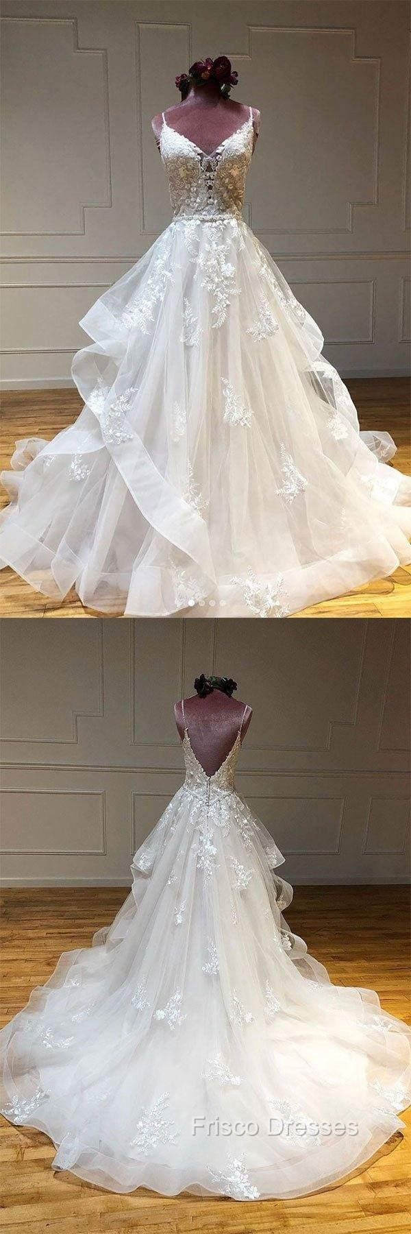 Light Champagne Tulle Lace Long Formal Prom Dress Lace Long Wedding Dress