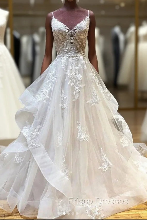 Light Champagne Tulle Lace Long Formal Prom Dress Lace Long Wedding Dress Main image