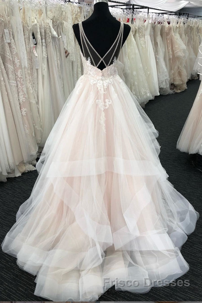 Light champagne tulle lace long Formal Prom Dresses, tulle evening Dresses