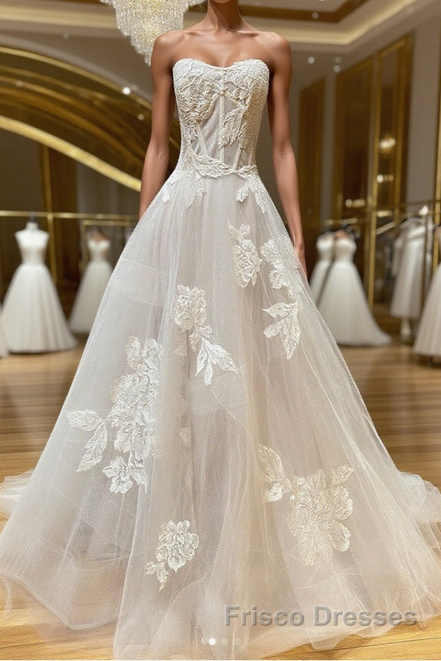 Light champagne tulle lace long Formal Prom Dresses tulle lace formal Dresses Main image