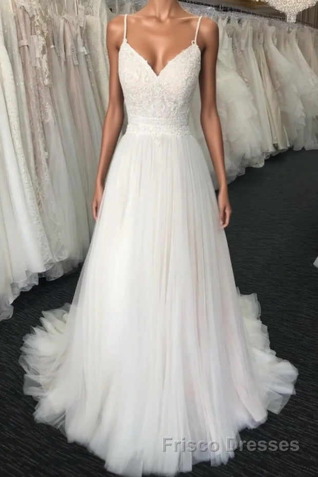 Light champagne tulle long Formal Prom Dresses, champagne tulle evening Dresses Main image