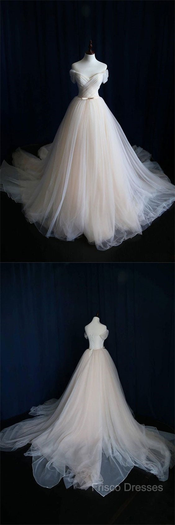 Light Champagne Tulle Long Formal Prom Dress, Wedding Dress Secondary image