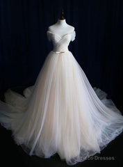 Light Champagne Tulle Long Prom Dress, Wedding Dress