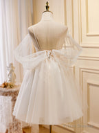 Light Champagne Tulle Short Prom Dress, Champagne Homecoming Dresses