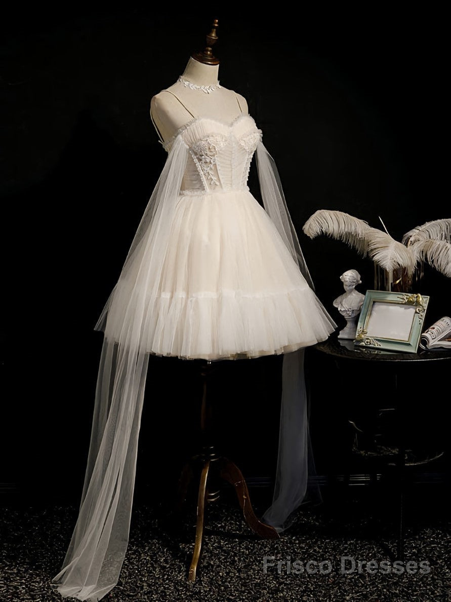 Light Champagne Tulle Short Prom Dress, Puffy Tulle Lace Homecoming Dress Secondary image