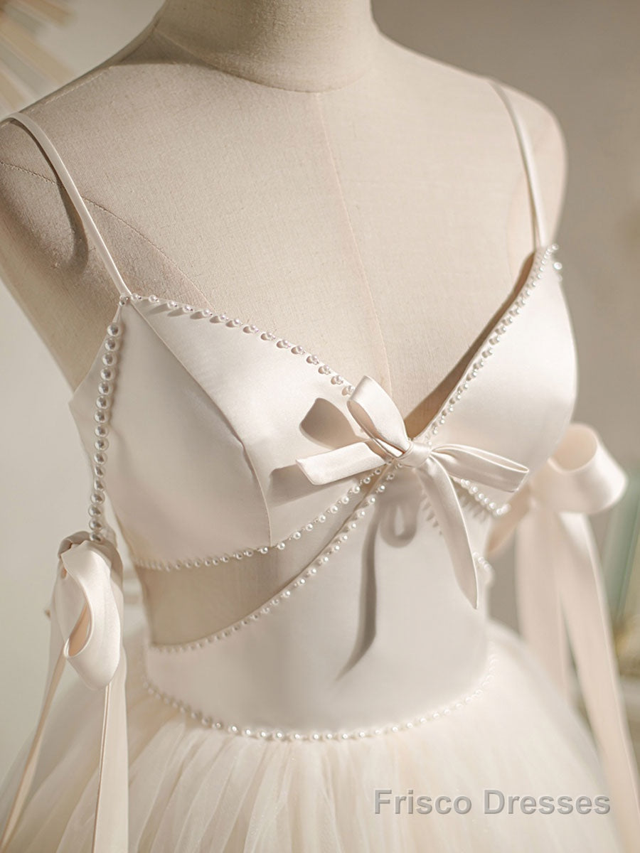 Light Champagne V neck Tulle Short Prom Dress, Tulle Puffy Homecoming Dress Secondary image