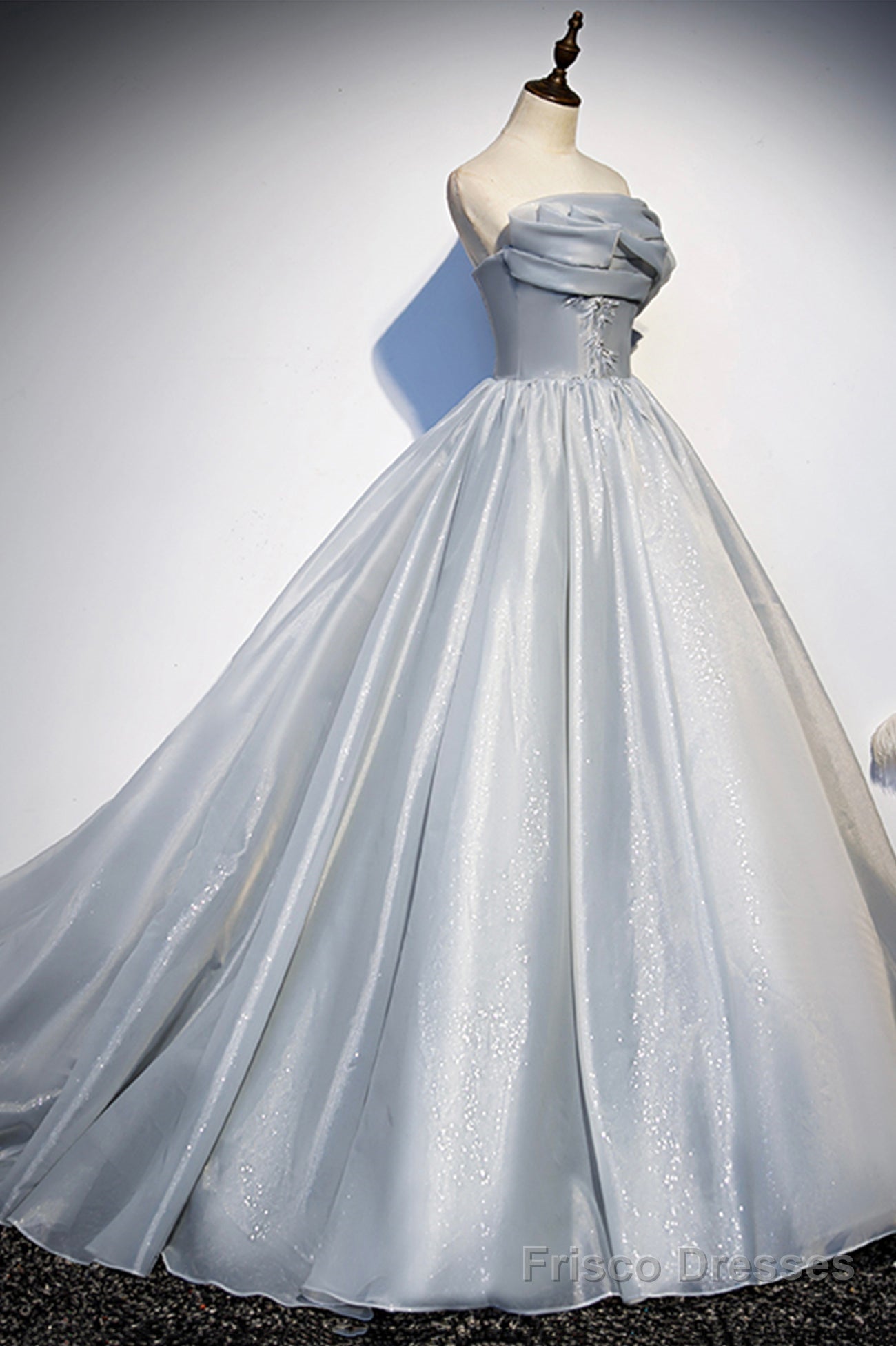 Light Gray Satin Long Ball Gown Quinceanera Dresses