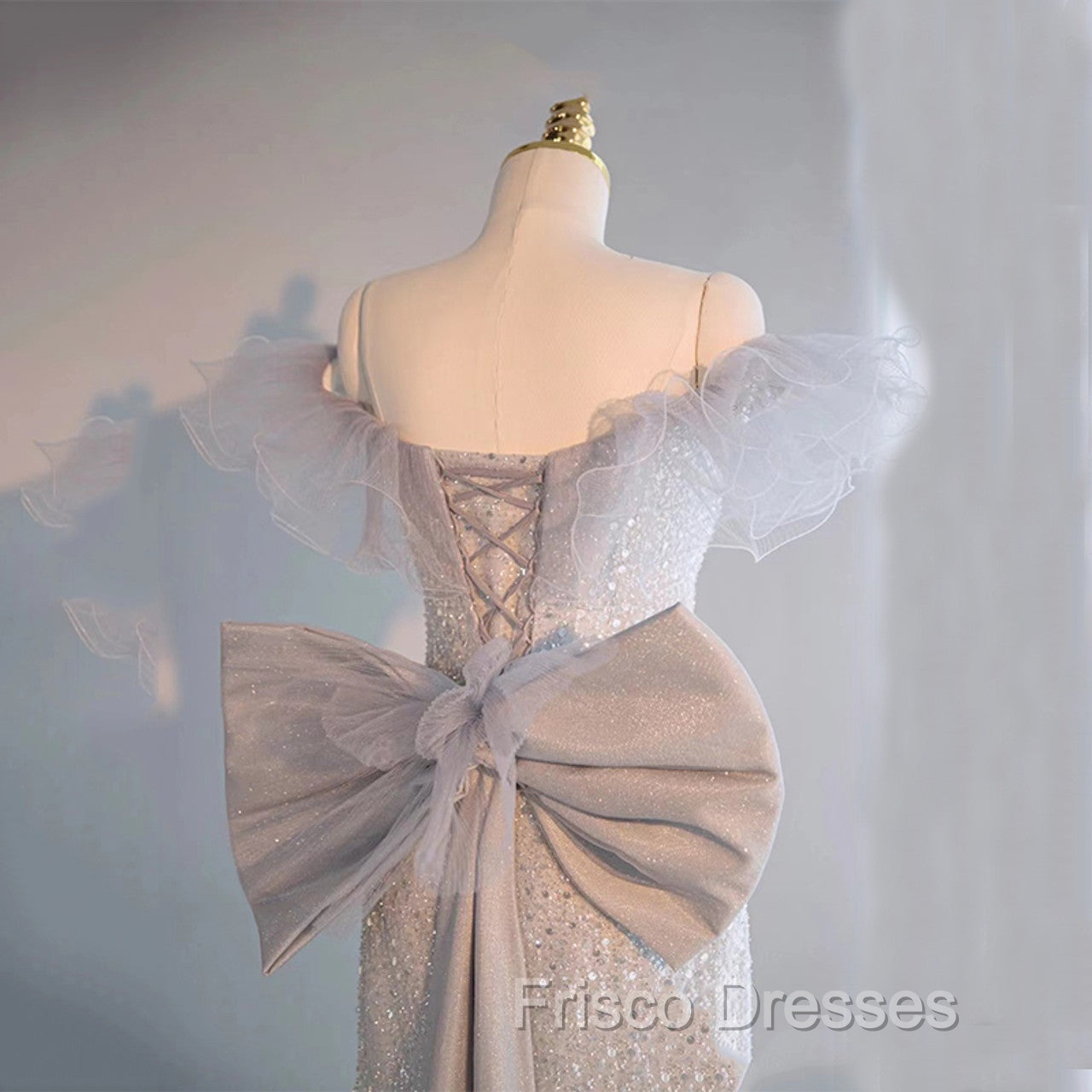 Light Gray Sequins Off the Shoulder Formal Prom Dress Secondary image