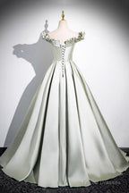 Light Green A-Line Satin Long Prom Dress, Simple Green Strapless Evening Dress