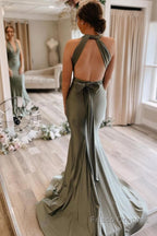 Light Green Convertible Satin Mermaid Prom Bridesmaid Dress