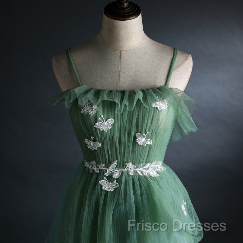 Light Green Gradient Straps Long A-Line Formal Prom Dress, Beautiful Formal Dress Party Dress